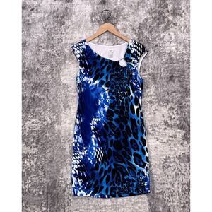 Cache Dress 12 Womens Blue Abstract Leopard Sheath Cocktail